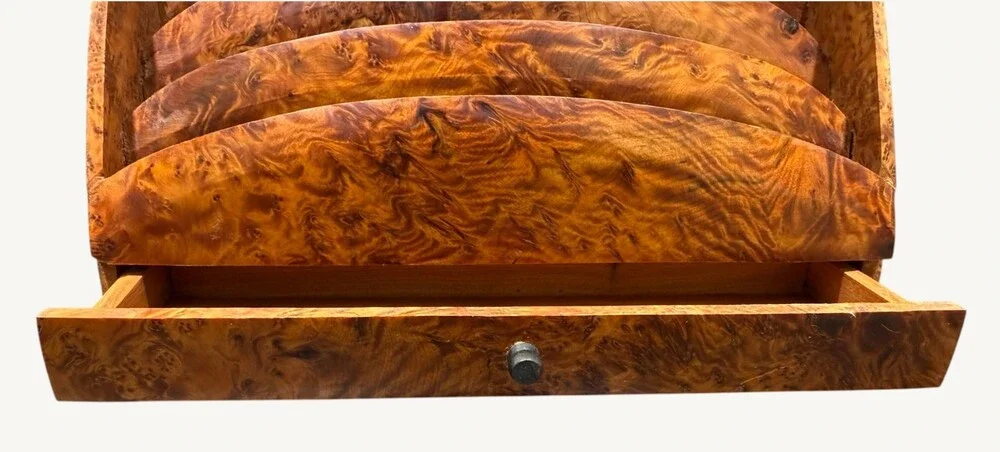 Vintage Moroccan Thuya Burl Wood Letter Rack Desk Organizer Drawer Morocco